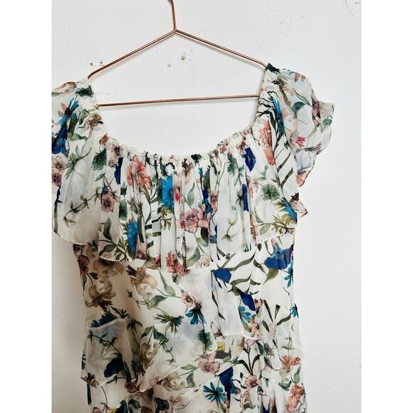 BADGLEY MISCHKA White Floral Printed Off-Shoulder Ruffles High-Low Maxi Dress 16 - Picture 9 of 16